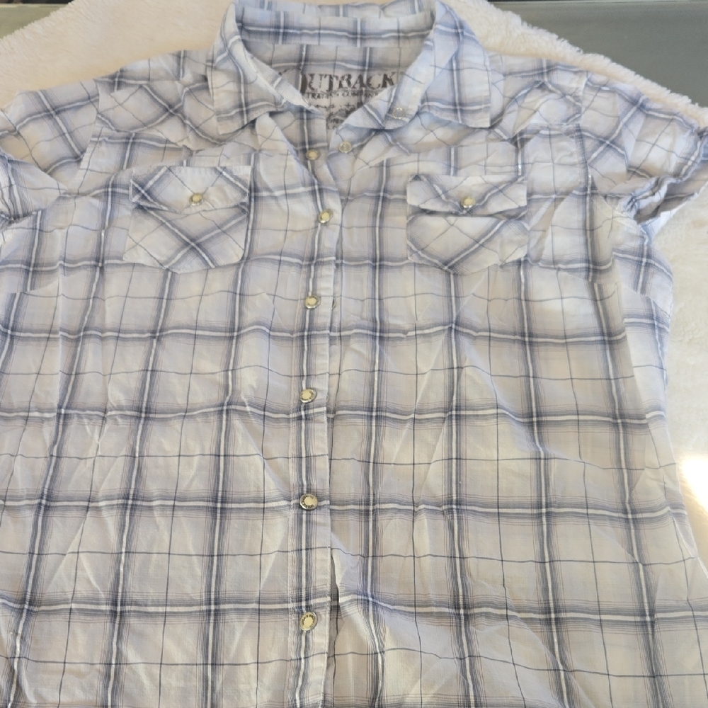 Outback Red Light Blue and White Plaid Shirt